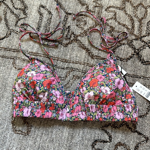 J Crew Tie Shoulder ruched bikini top Liberty Song meadow - Picture 2 of 5